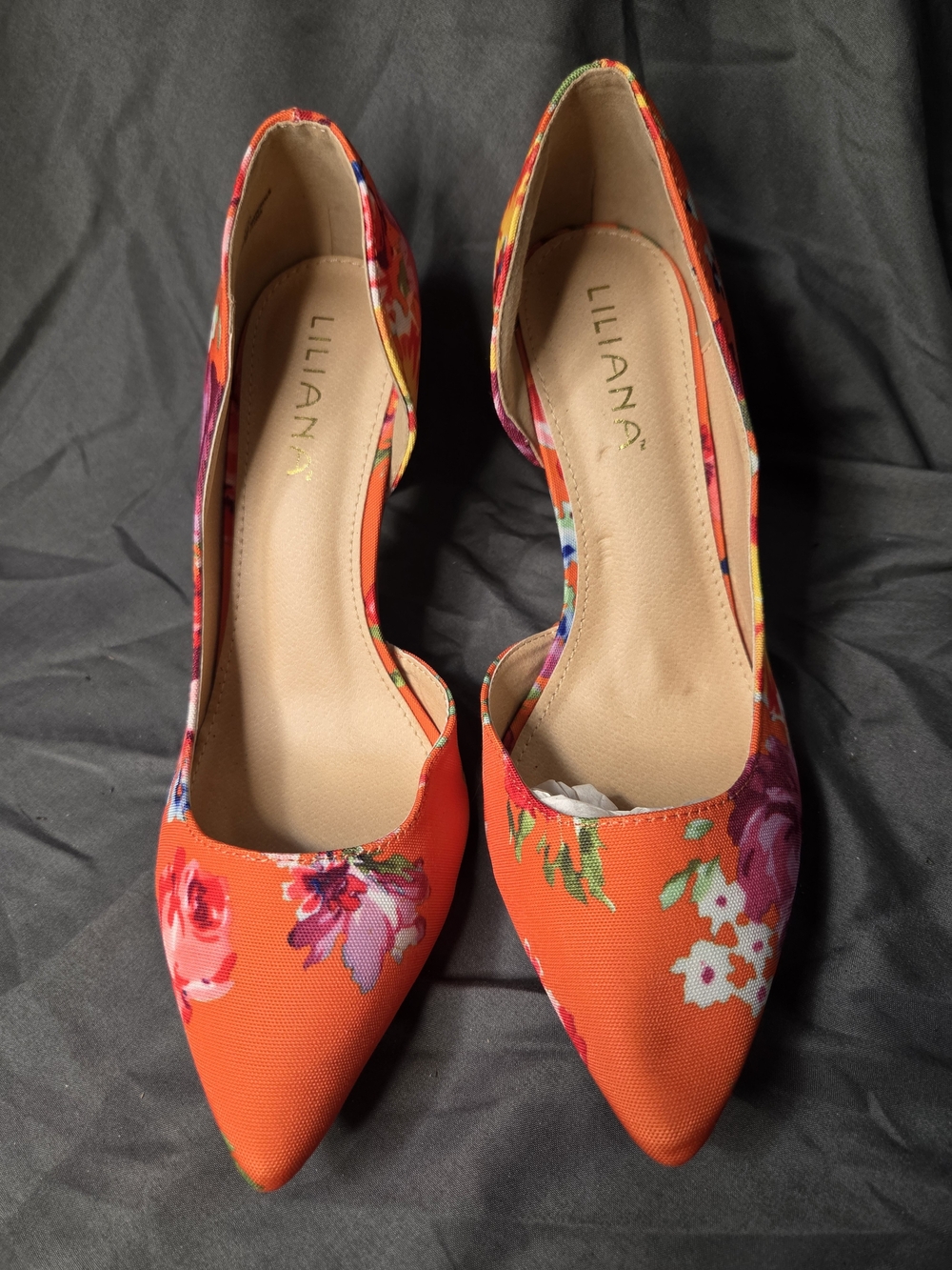 Liliana Orange Floral Pointed-Toe Pumps - Picture 2 of 6